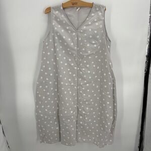 Lintico Linen Sleeveless Midi Summer Dress Womans XL Gray Bubble Dress Polka Dot